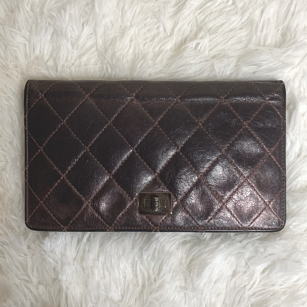 Chanel Purple Metallic Quilted Yen Long Flap Wallet